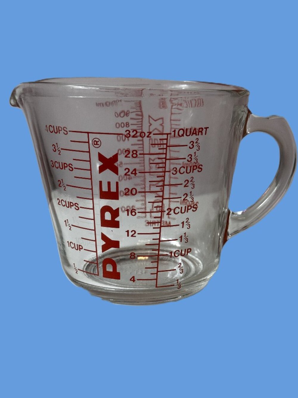 Pyrex® Corning 532 4-Cup (1 Quart) Liquid D-Handle Measuring Cup, Vintage 1978